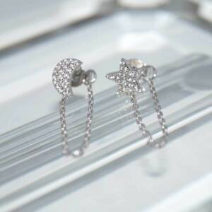 SX00940þBOUCLE CHAINETTE ETOILE LUNE ASYM