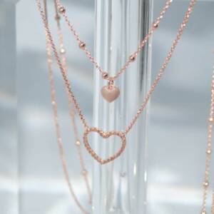 SX00990þCOLLIER DOUBLE CHAINE COEUR ROSE