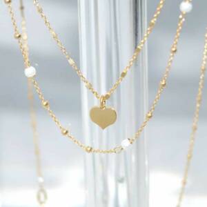 SX00992þCOLLIER DOUBLE COEUR PERLE DORE