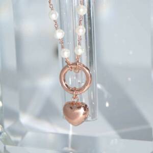 SX01039þCOLLIER COEUR CHAINE PERLE ROSE