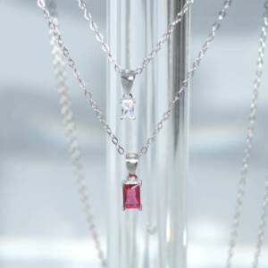 SX01047þCOLLIER DOUBLE CHAINE BRILLANT BAGUETT