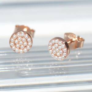 RI01251þBOUCLE PUCE RONDE PERLE ROSE