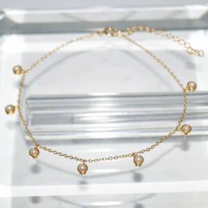 RI01134þChaine De Cheville Serti Perle Dore