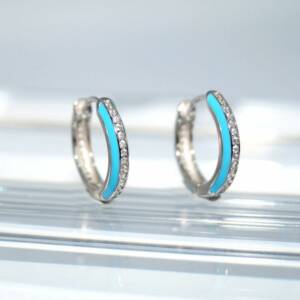 SL00535þBoucle Mini Creole Clip Enamel Bleu