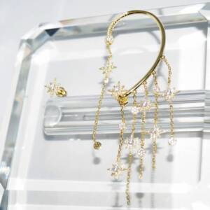 SL01330þBoucle Earcuf Etoile Et Puce Etoile Dore