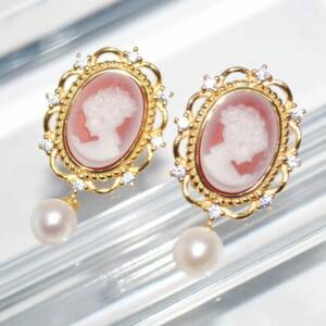 SL01340þBoucle Camee Rouge Dore Mini Perles