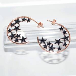 SN00135þBoucle Creoles Rosees Etoiles Noires