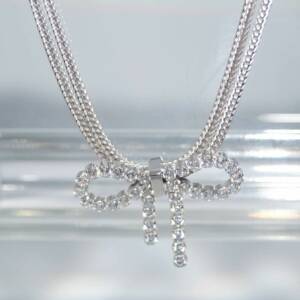 SX01308þCollier Double Noeud Rosette Pave