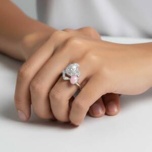 ESHOP SL01608 Bague Fleur aux Pe´tales Pave´es Envole´es