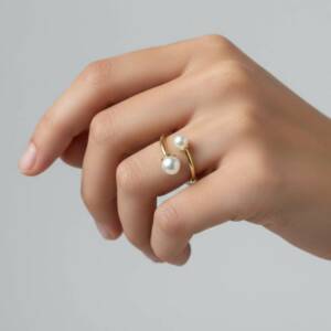 eshop SX01335 Bague Dorée Toi et Moi Perles