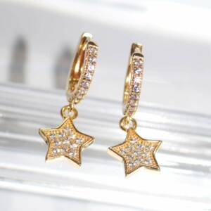 SX01363þBoucle Dorée Mini Créoles Etoiles Pavees