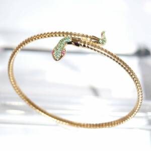 SX01380þBracelet Dorée Rigide Serpent Vert