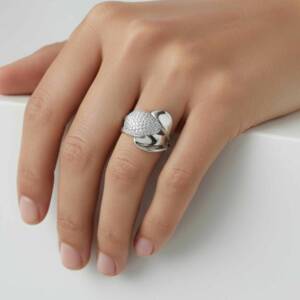 ESHOP SL01600 Bague Feuilles Pave´es Miroir