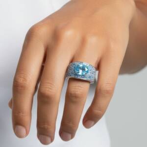 Bague Cabochon Pavée Azur en Argent 925, Taille 54 Un éclat qui capture la lumière comme une vague c