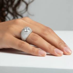 ESHOP SL01614 Bague Cabochon Pave´e Solitaire