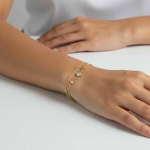 ESHOP SL01636 Bracelet Dore´ Chaine Double Etoiles Pave´es Dore´es