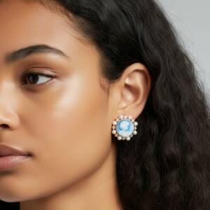 ESHOP SL01690 Boucle Came´e Dore´e Bleu Perle