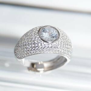 SL01614þBague Cabochon Pavée Solitaire