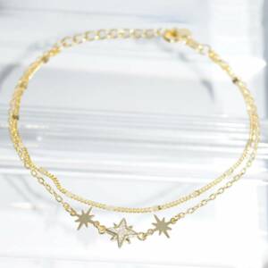 SL01636þBracelet Doré Chaine Double Etoiles Pavées Dorées