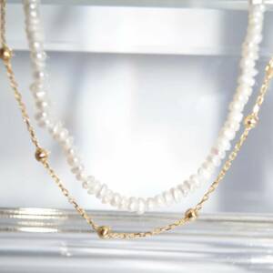 SL01659þCollier Chaine Dorée Double Perle