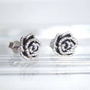 SL01676þBoucle Fleur Noire Pavée