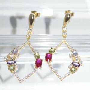 SL01683þBoucle Losange Dorée Pavé Multicolore