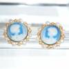 SL01690þBoucle Camée Dorée Bleu Perle