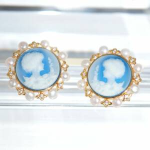 SL01690þBoucle Camée Dorée Bleu Perle