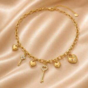 NJ00644þCollier Chiave del Cuore Bellissima