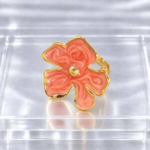 NJ00744þBague Fleur d’Hibiscus Corail en Acier Inoxydable Doré