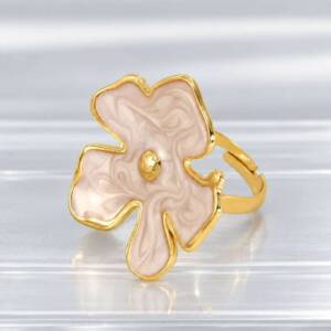 NJ00747þBague Fleur Nacrée en Acier Inoxydable Doré
