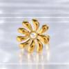 NJ00749þBague Ouverte Fleur Solaire & Perle en Acier Inoxydable Doré
