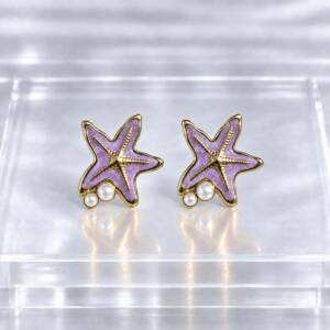 NJ00782þBoucles d’Oreilles Étoile de Mer Perles Violet Clair