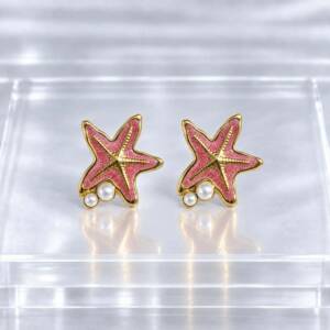 NJ00784þBoucles d’Oreilles Étoile de Mer Perles Corail