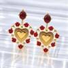 NJ00787þBoucles d’Oreilles Cœurs Précieux Rouge Rubis en Acier Inoxydable Doré