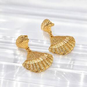NJ00789þBoucles d’Oreilles Coquillages Riviera en Acier Inoxydable Doré