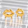 NJ00790þBoucles d’Oreilles Lèvres Couture en Acier Inoxydable Doré