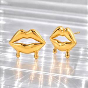 NJ00790þBoucles d’Oreilles Lèvres Couture en Acier Inoxydable Doré