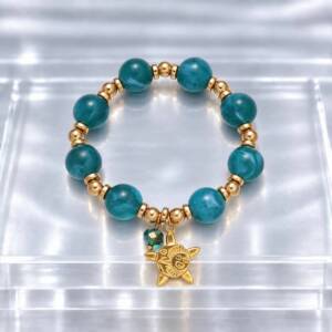 NJ00832þBracelet Perles Riviera Turquoise & Pampille Dorée