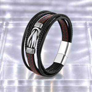NJ00833þBracelet Homme Multirang Urban Steel en Simili Cuir Noir