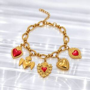 NJ00837þBracelet Charms Cœurs Passion en Acier Inoxydable Doré