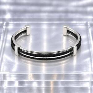 NJ00839þBracelet Homme Jonc Double Ligne Noir & Argent