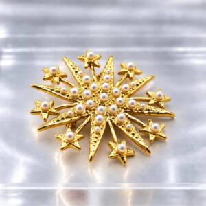 NJ00852þBroche Éclat Solaire Doré & Perles