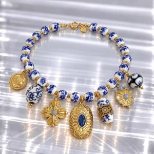NJ00870þCollier Bohème Céramique Perles & Pierres