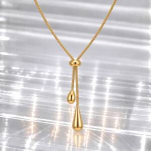 NJ00882þCollier Lariat Gouttes de Lumière Doré