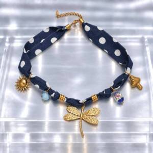 NJ00889þCollier Foulard Denim Animal Porte-Bonheur