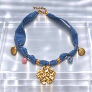 NJ00893þCollier Foulard Denim Bohème