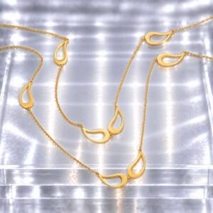NJ00912þSautoir Lariat Gouttes de Lumière Doré
