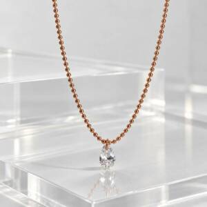 AR000975&thorn;Collier Cha&icirc;ne Perl&eacute;e Zircon Poire en Argent 925 Ros&eacute;