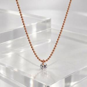 AR000976&thorn;Collier Cha&icirc;ne Perl&eacute;e Zircon Solitaire Rond en Argent 925 Ros&eacute;